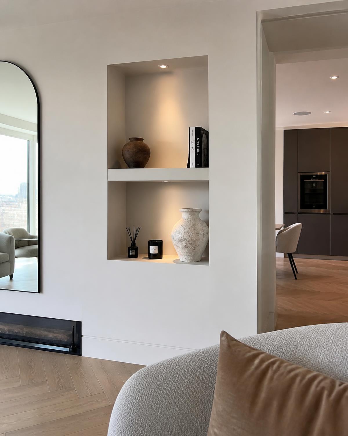 Plaquisterie & cloisons — Niche encastrée et éclairage intégré, séjour — La Baule